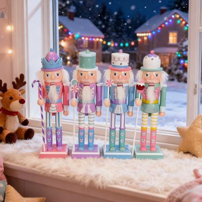 25CM Christmas Wooden Nutcracker Figurine Cartoon Soldier Figure Statue Sculpture Festival Holiday Party Ornament Decoration