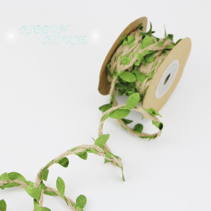 (5 meters/lot) 5mm Leaf hemp rope braided with green leaves lace home decoration rope handmade garland ribbon