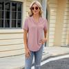 Women's Spring and Summer New, V-neck Jacquard, Loose Tops, Lapel Swallowtail, Short Sleeve T-shirt