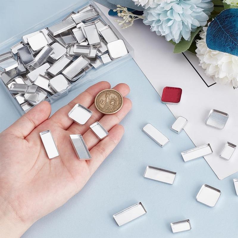 80 Stück Leere Metallpfännchen 4 Größen Aluminium Leere Lidschattenpfännchen Rechteckige Lippenstiftpalette für Make-up Kosmetik 0,7~1x0,3~0,7 Zoll