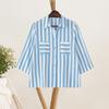 ZANZEA Women Turn Down Collar Summer Loose Casual 3/4 Sleeve Stripe Blouse