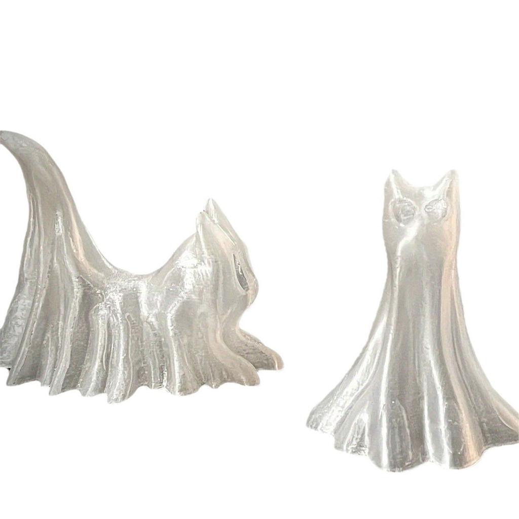 3 Piece Glowing In Dark Ghostly Cats Figurines Set For Halloween Home Party Tabletop Decors Car Dashboard Ornaments