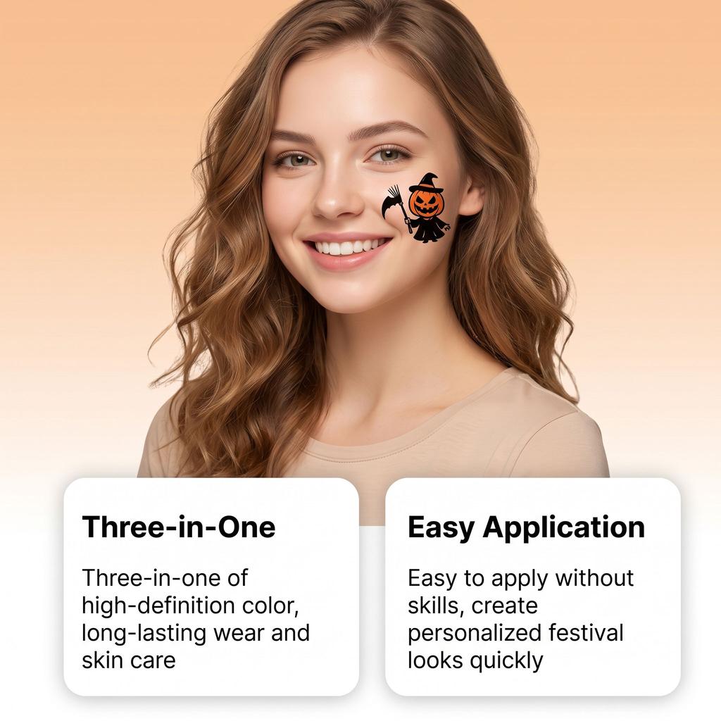 Halloween Tattoo Sticker# Pumpkin 5 High Definition Color Skin-Friendly and Muscle Protecting Color Pure and Full Holiday Atmosphere