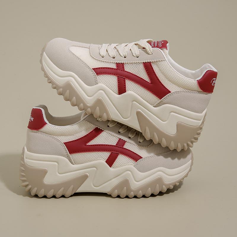 

Весенний тренд женская обувь на толстой подошве 2025 новая обувь для скейтборда в тон, увеличивающая рост спортивная обувь, модная повседневная обувь 40 красный