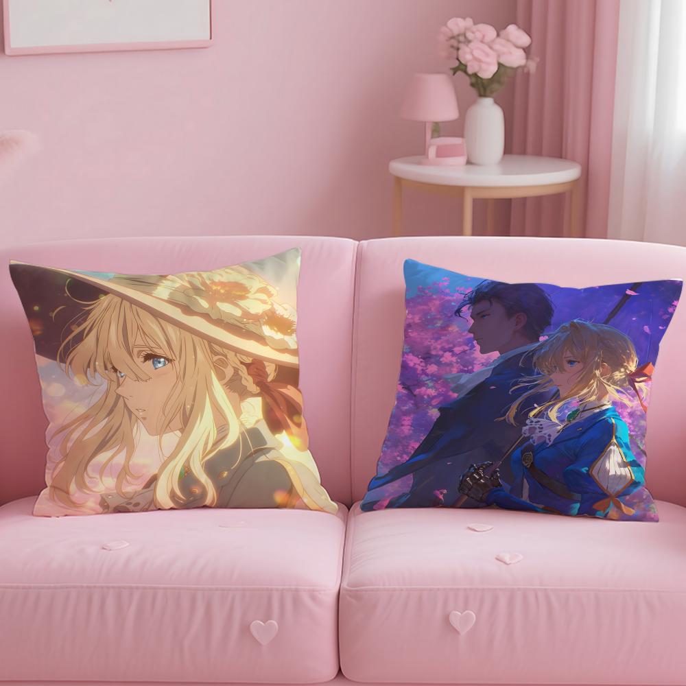 Classic Anime Violet Evergarden Cushion Cover Soft EasyWash Pillow Case Versatile for Couch Bed Travel and Office