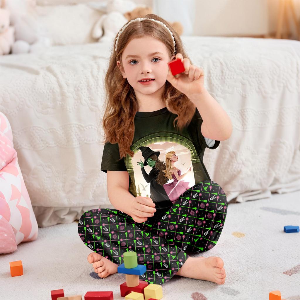 Children's Short-Sleeve Printed Two-Piece Pajama Set With T-Shirt And Pants