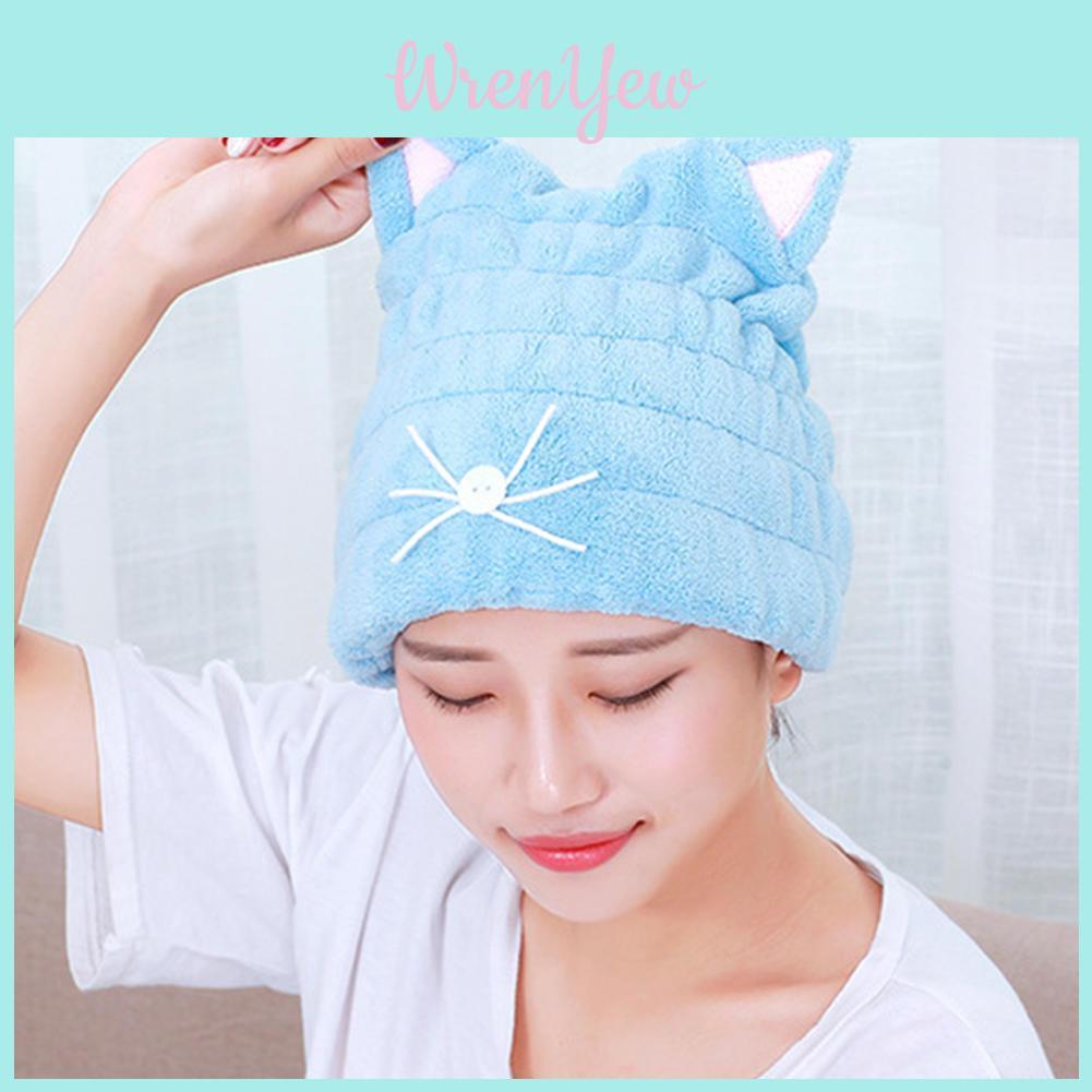 Adjustable Hair Drying Cap Hair Wrap Towel Featuring Cute Cat Ears Design**