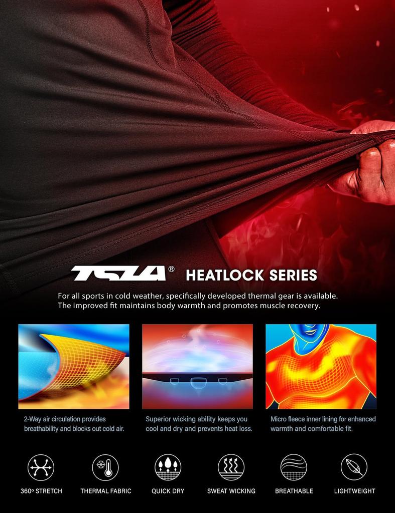 Tesla Sports and Compression Cold Inner Running Sports Thermal Men's High-Neck Undershirt, 2-Piece Set, Fleece-Lined, Moisture-Wicking, Quick-Drying,
