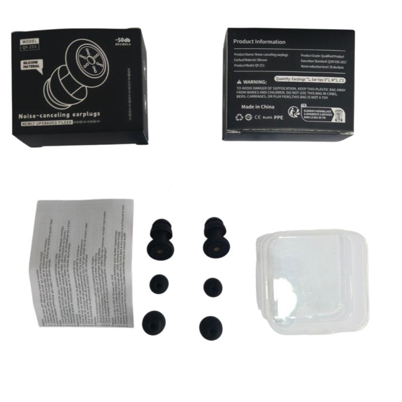 

1 Set Reusable Silicone Earplugs Strong Sound Insulation Multiple Sizes Ear Plugs For Sleeping Noise Cancelling 50Db чорний
