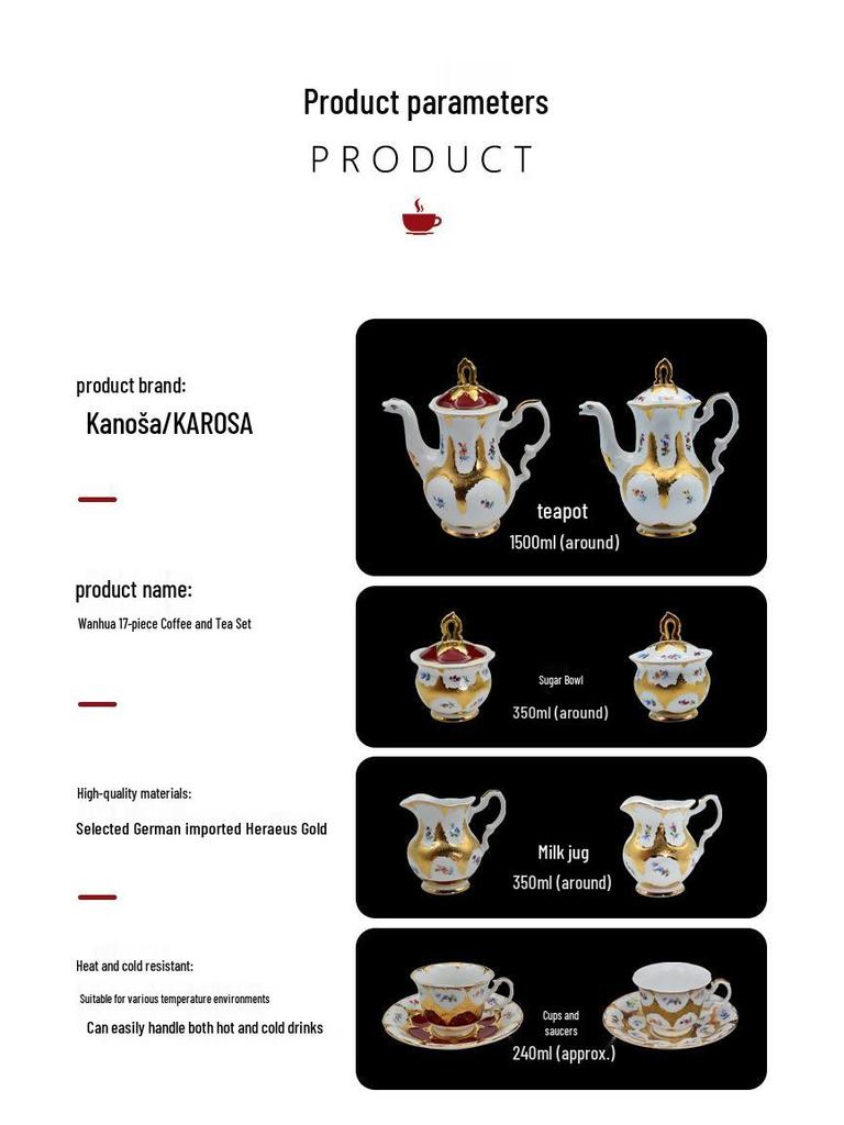 Karosa European Relief Gold Coffee Cup Set - Luxury Gold-Trimmed High-Temperature Bone China Cups & Saucers in Gift Box