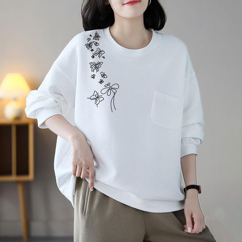 Sweatshirt for Women Cotton Loose Oversized Thickened Comfortable Round Neck Casual Pullover Top Sweatshirt