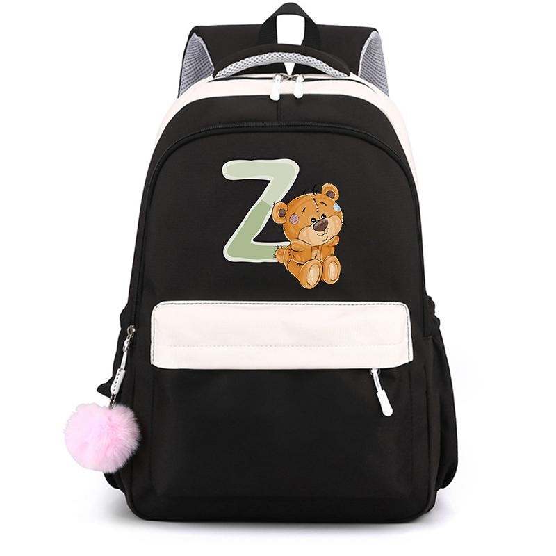 Mały Miś 26 Angielskich Liter Tornister Kawaii Uczeń Tornister Cartoon Bookbag Plecak Mochilas Plecak Nastolatek dla Dziewczynki Prezent