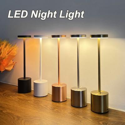 Lâmpada de Mesa LED Recarregável Sem Fio em Liga de Alumínio, 3 Cores, Interruptor de Toque, Luz Noturna, Estilo Nórdico, para Casa, Bar, Restaurante, Lâmpada de Mesa de Ambiente