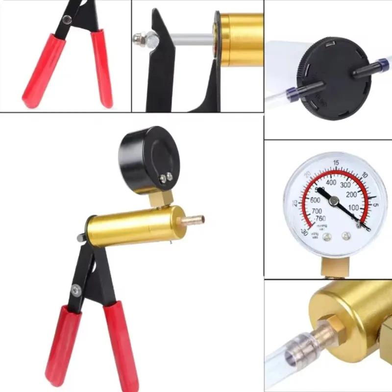 Portable Durable Aluminum Vacuum Gauge Manual Vacuum Pressure Pump Brake Fluid Discharge Kit Vacuum Pistol Pump Test Kit