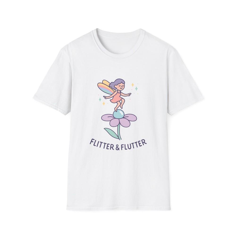 

Unisex Softstyle T-Shirt Fairy Dewdrop Flower Rainbow Wings Sparkles Line Art L