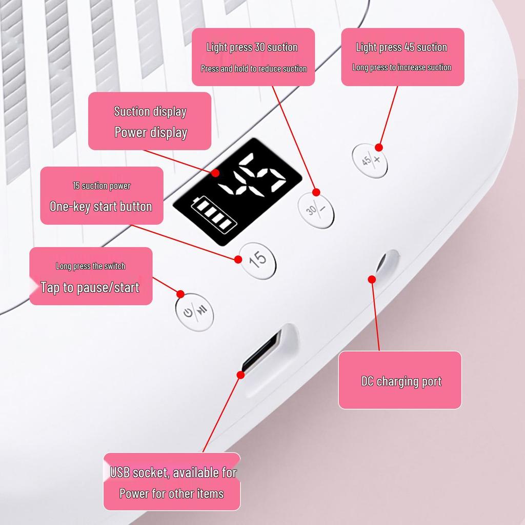MS508 Rechargeable Nail Dust Collector: Silent, Strong Suction, High Power for Polishing and Removal