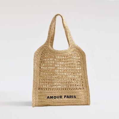 Women's Letter Embroidery Woven Straw Tote Bag - Spacious Breathable Weave Shoulder Bag for Beach Vacation & Summer Essentials