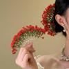 Handmade Floral Fan Hairpin Delicate Colorful Flower Design Anti-Slip Traditional Hair Accessory for Hanfu Travel Photo Shoots