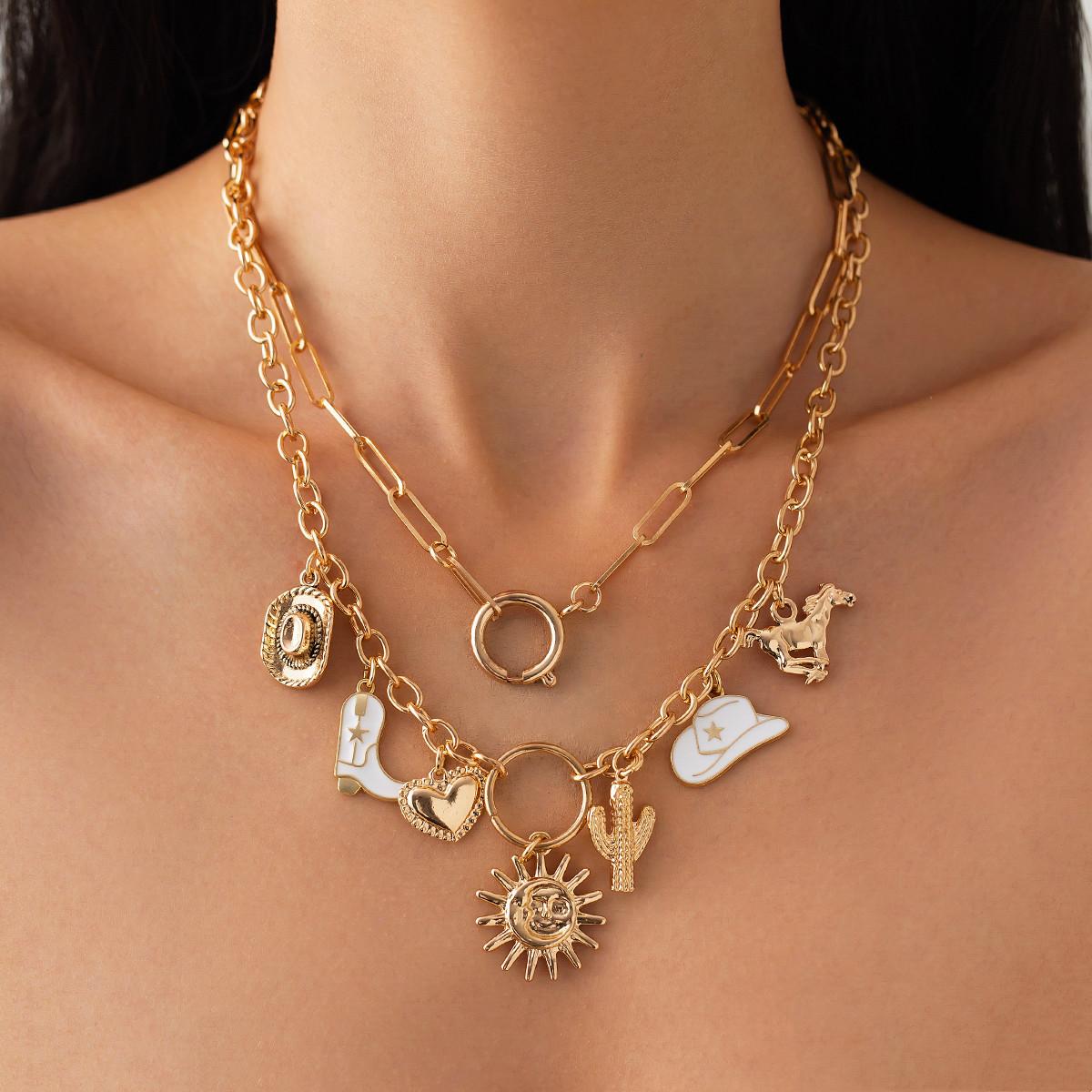 

Летняя пляжная коллекция ожерелье с подвеской в праздничном стиле Love Sun Cross Chain Lock Bone Chain персонализированное модное винтажное женское ожерелье