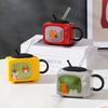Retro Cat TV Ceramic Mug with Lid & Straw 450ml Cute Coffee Cup Leak-Proof Heat Resistant TV Shape Milk Beer Mugs Novelty Gift Home Decor