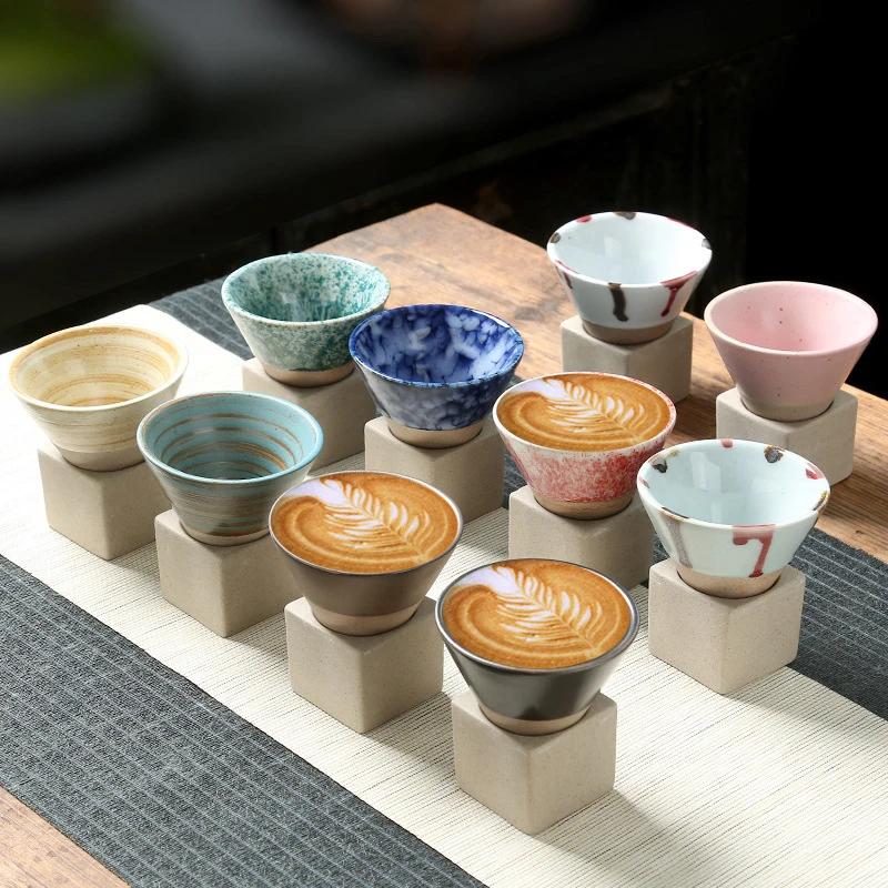 1pc Retro Japanese Triangular Cone Shape Pottery Tea Coffee Cup Pull Ceramic Mug Rough Latte Tea Porcelain Cup for Home Office