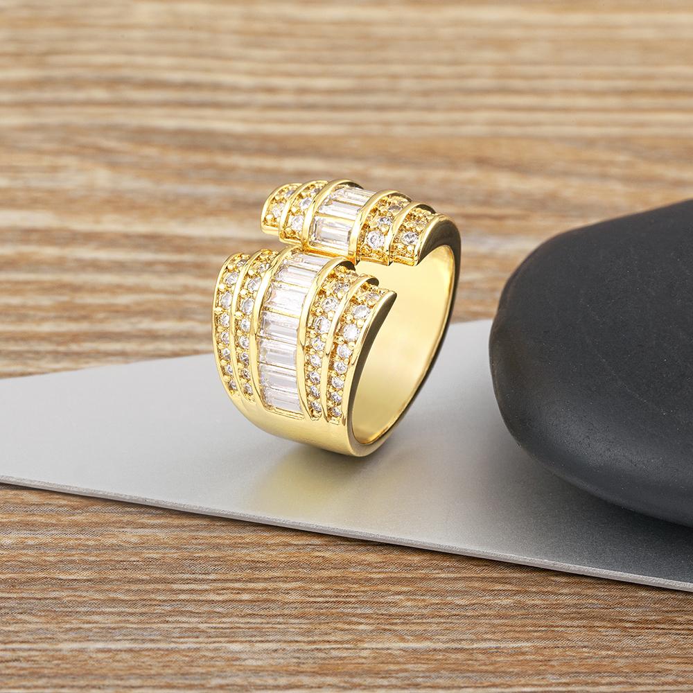 AIBEF Luxury Wide Rings Gold Plated 5 Colors Copper Zircon Opening Adjustable Engagement Jewelry Women Accessories Lovers Gifts
