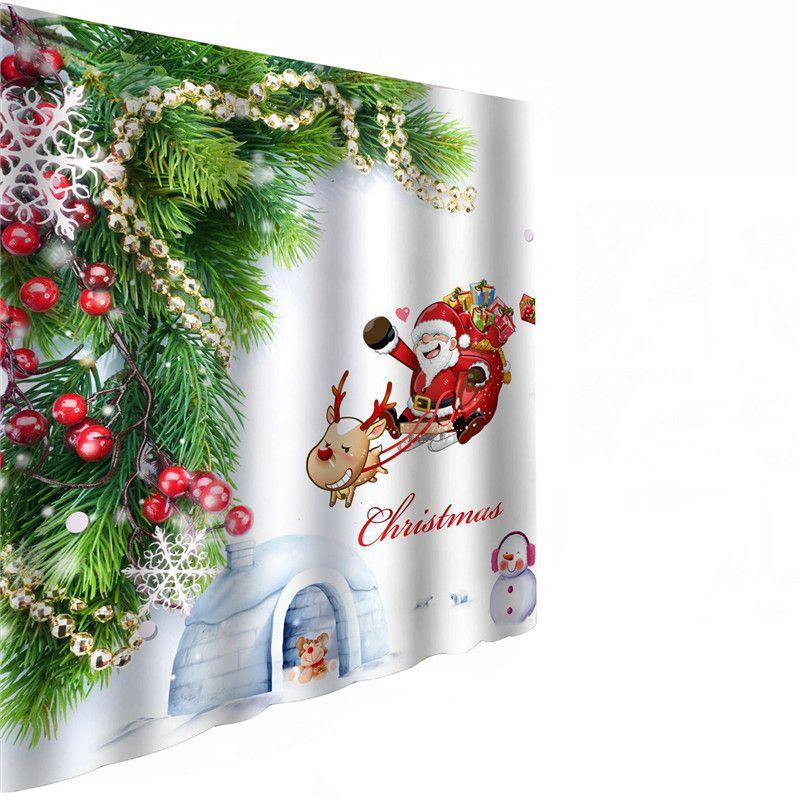 Festive Christmas Shower Curtain And Bathroom Mat Set With Waterproof Material