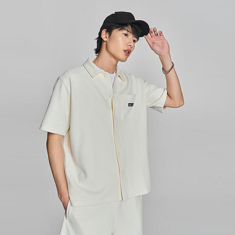 Comfortable Logo Woven Label Short Sleeve Casual Shirt Men shirts Off-White LMT008131204443A05173