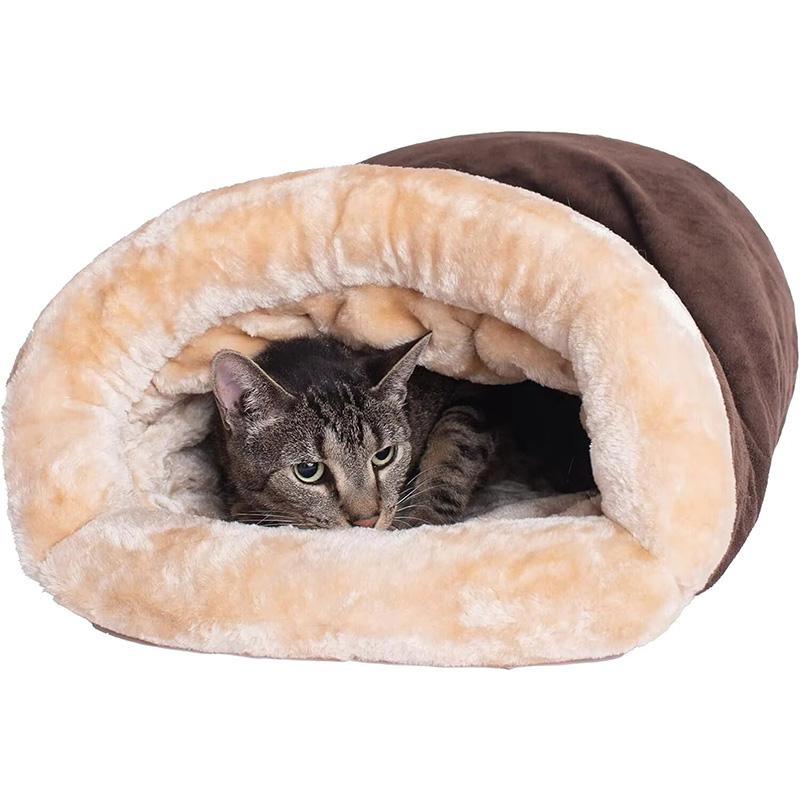 Autumn Winter Warm Pet Bed Soft Plush Cat Sleeping Bag Semi-enclosed Shell Cat Nest Washable Small Medium Pet Nest