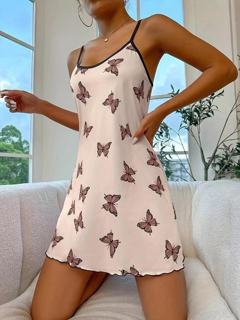 Summer Butterfly Print Spaghetti Strap Mini Dress - Trendy & Sexy Nightgown