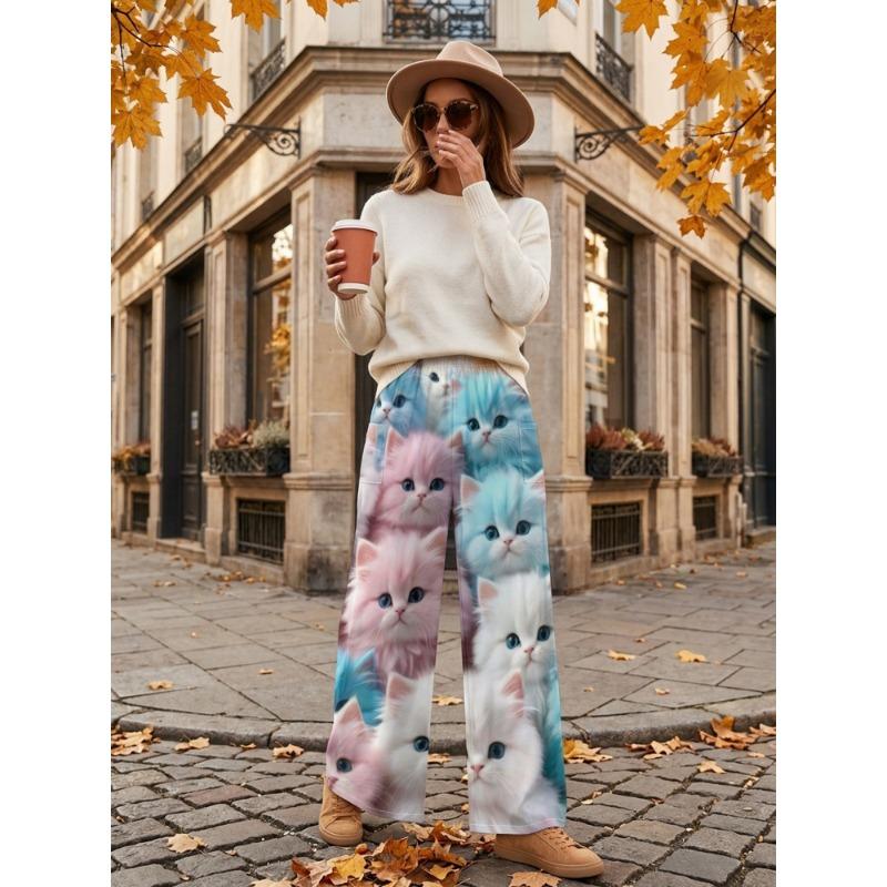 Women's Standard Size Fashion Trendy 3D printing oom Print Wide-Leg Pants,Comfortable and Suitable for All Seasons
