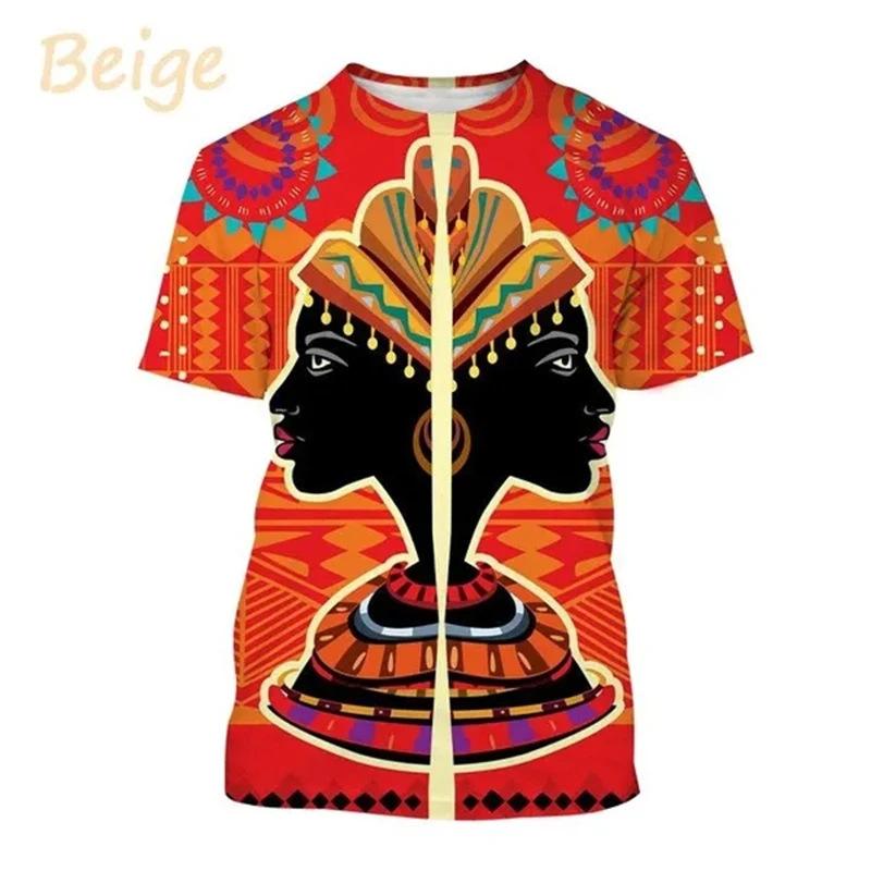 Summer Round Neck African Style Ethnic Woman Graphic 3D Print Top Fashionable Casual Short Sleeved Women's T-shirts