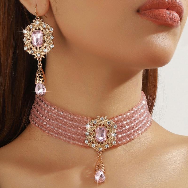 Stylish Layer Rhinestones Waterfall Necklace With Matching Earrings Jewelry Set