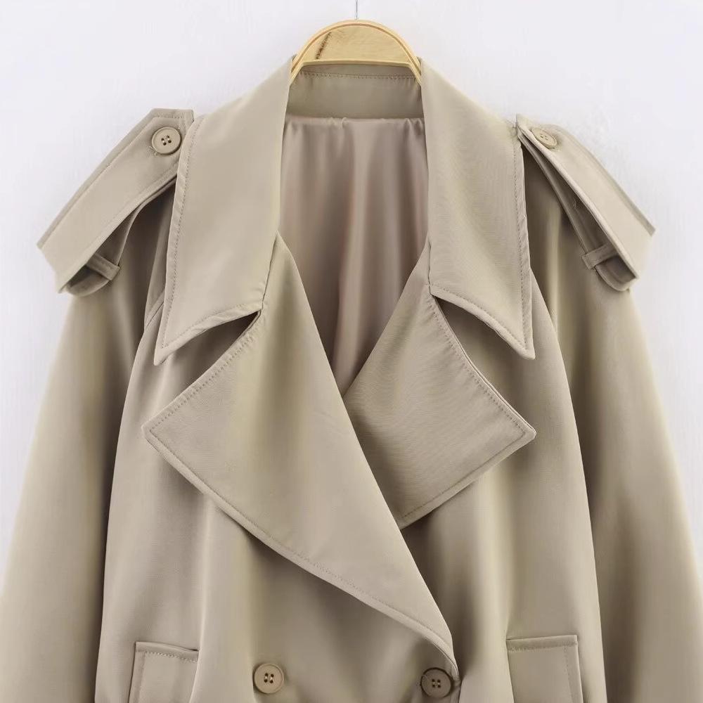 Women'S Clothing With Belt Long Sleeve Drop Shoulder Short Windbreaker