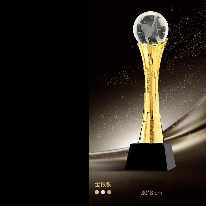 Customized Gold-plating Resin Trophy Award Souvenir, Excellent Character, Home Decoration, Creative, Crystal Base, Engraving 1Pc