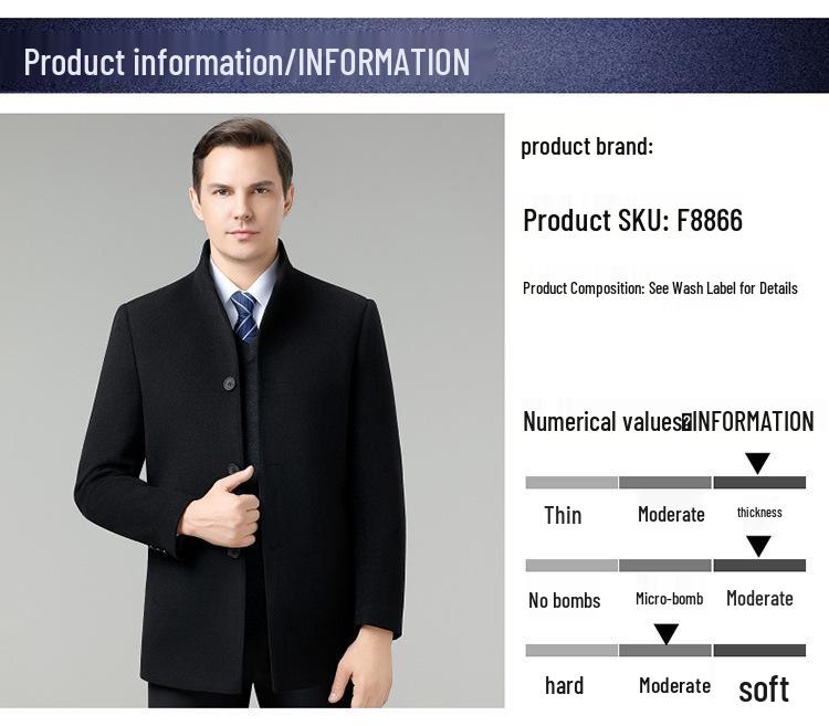 Brand Double-Sided Cashmere Men's Classic Wool Trench Coat with Down Liner