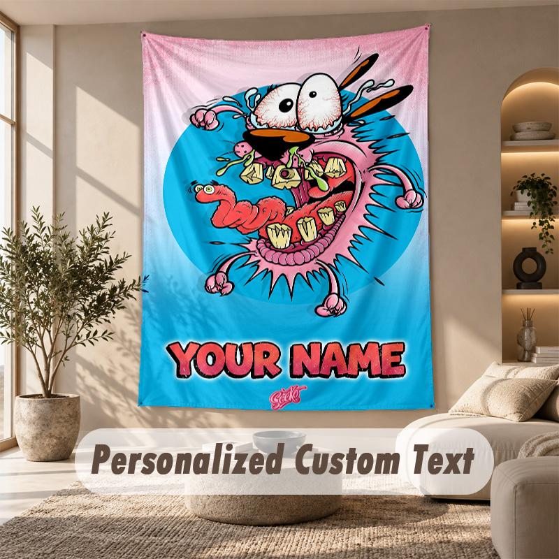 Tapestry Custom Name Text, Wall Hanging Tapestry Home Room DecorCourage the Cowardly Dog