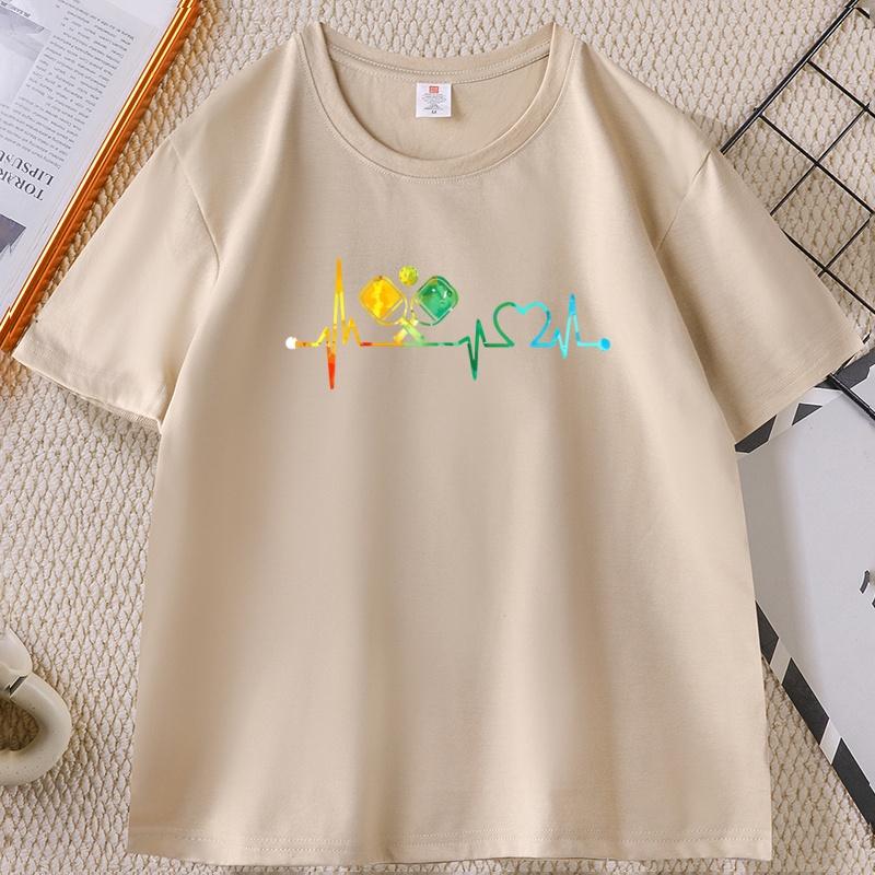 Funny Pickleball Paddle Heartbeat Graphic T Shirts Unisex Women Summer Cotton Short Sleeve Round Neck Tshirt Unisex