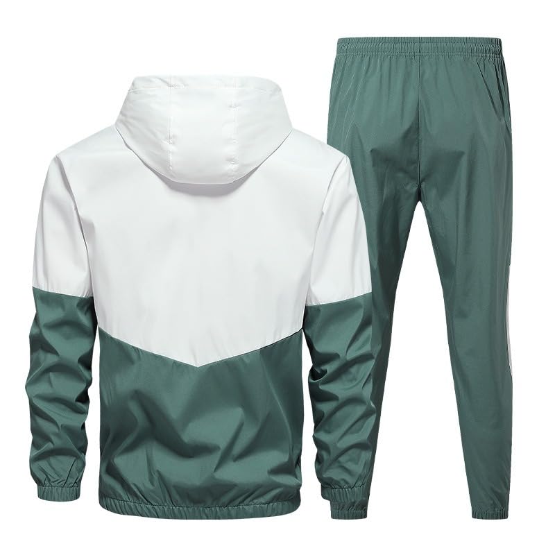 Herren Lässiges Farbblockiertes Leichtes Sportbekleidungsset, Herren Sportbekleidungsjacke mit Reißverschluss und Kapuze und Hosen-Set
