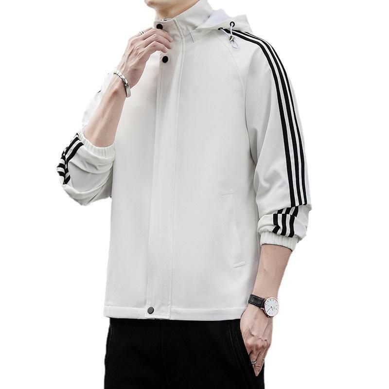 Neue Frühjahr- und Herbst Drei-Streifen Stehkragen Herrenjacke Lässige Kapuzenjacke Jugend Sport Trenchcoat