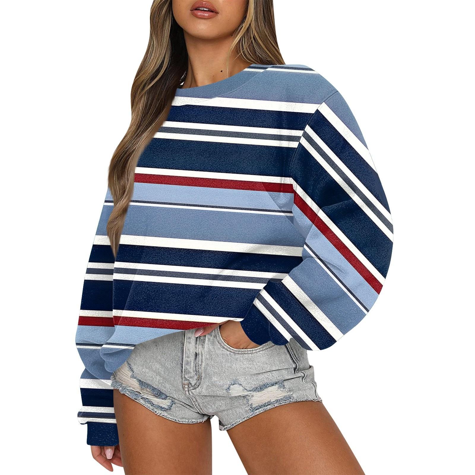 

Женский повседневный модный удобный свободный свитер с круглым вырезом и длинными рукавами с разноцветным принтом L темно-синий