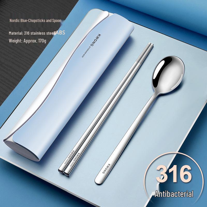 316 Stainless Steel Portable Cutlery Set: Chopsticks, Spoon, and Fork for One Person