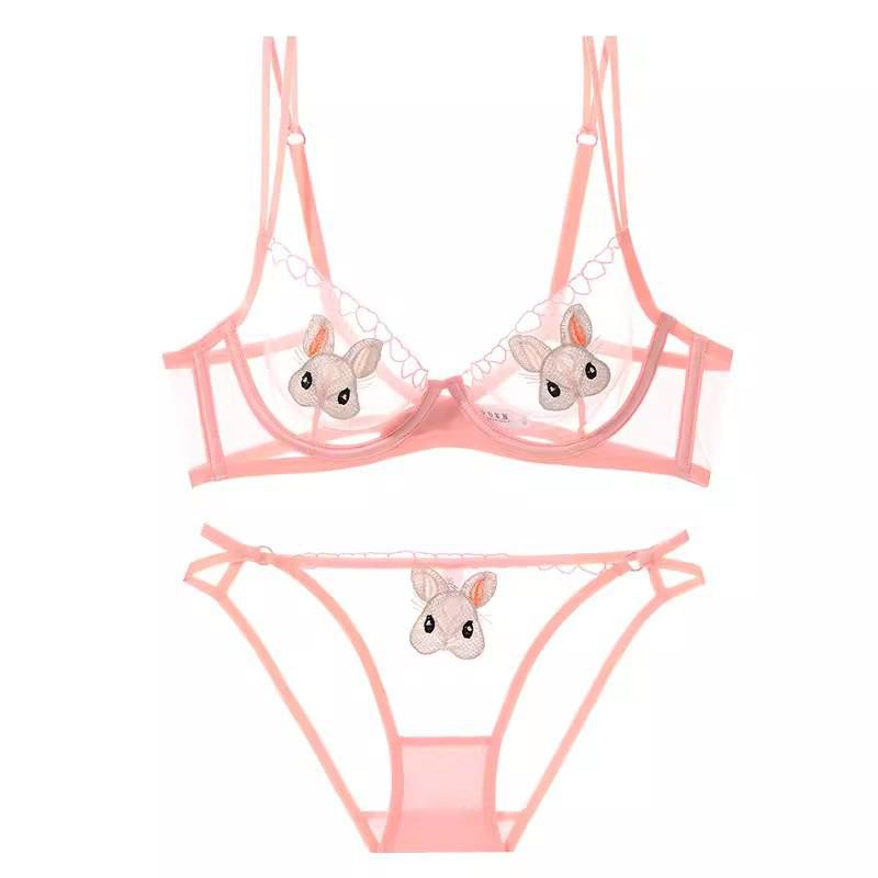 Cross-Border Sexy Bunny Sheer Underwear Set for Women: Slimming, Enhancing Bra for a Pure Desire Look