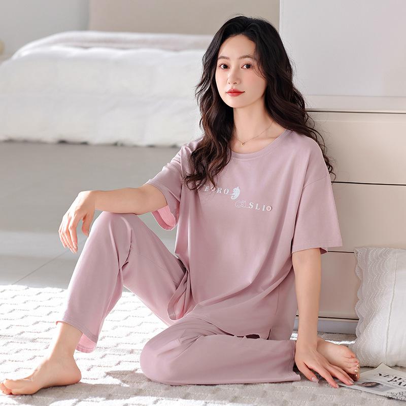 

Modal pajamas women s summer short-sleeved trousers thin summer casual women s summer loungewear set with chest pads m recommended 40-50kg