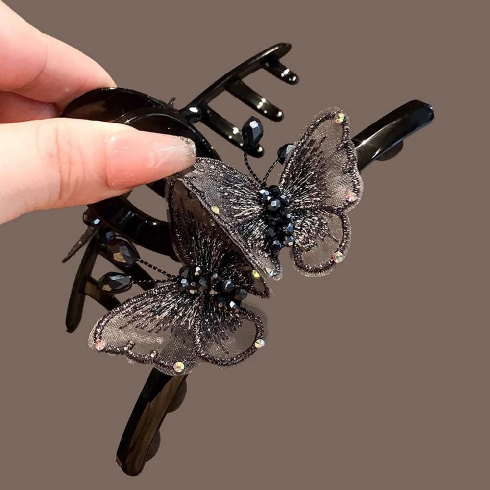 Women Embroidered Butterfly Claw Hair Clip Fashion Back Head Updo Shark Clip Daily Travel Hair Accessories