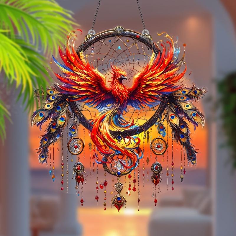 2D Aurora Phoenix Acrylic Light Catcher Solar Catcher Hanging Home Decor Auspicious Phoenix Theme Bedroom Garden Gift
