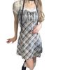 PHILLY Front Ribbon Check Cami Cute Summer Size Blue Dress, Outfit, Women's, F,