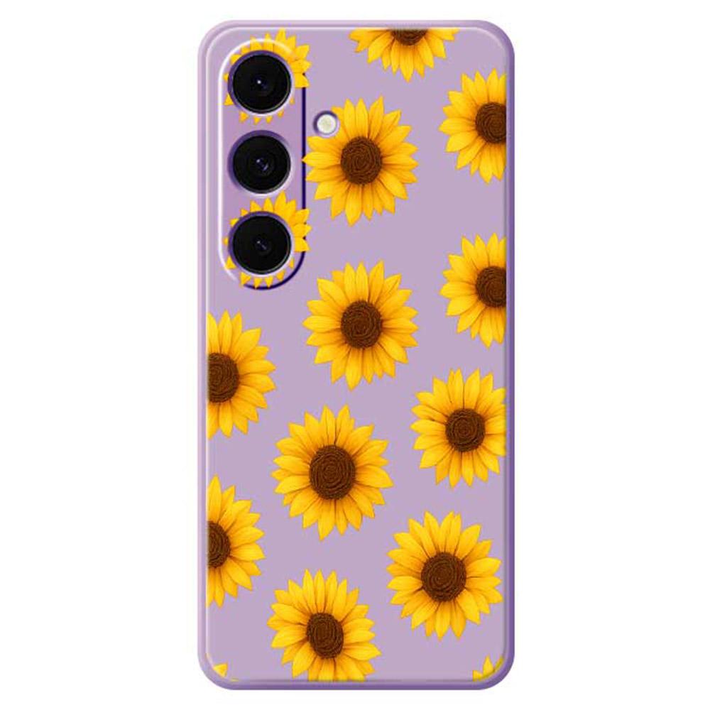 

For Samsung Galaxy S25+ Case Sunflowers Pattern Printing Straight Edge TPU Phone Back Cover Purple