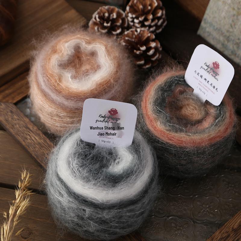 Kaleidoscope Gradient Mohair Hand-Knitted Yarn Ball