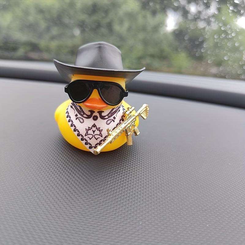 Cute Cowboy Hat & Rifle Yellow Duck Car Ornament - Fun Contrast Design | Auto Interior Decor Festival Gift